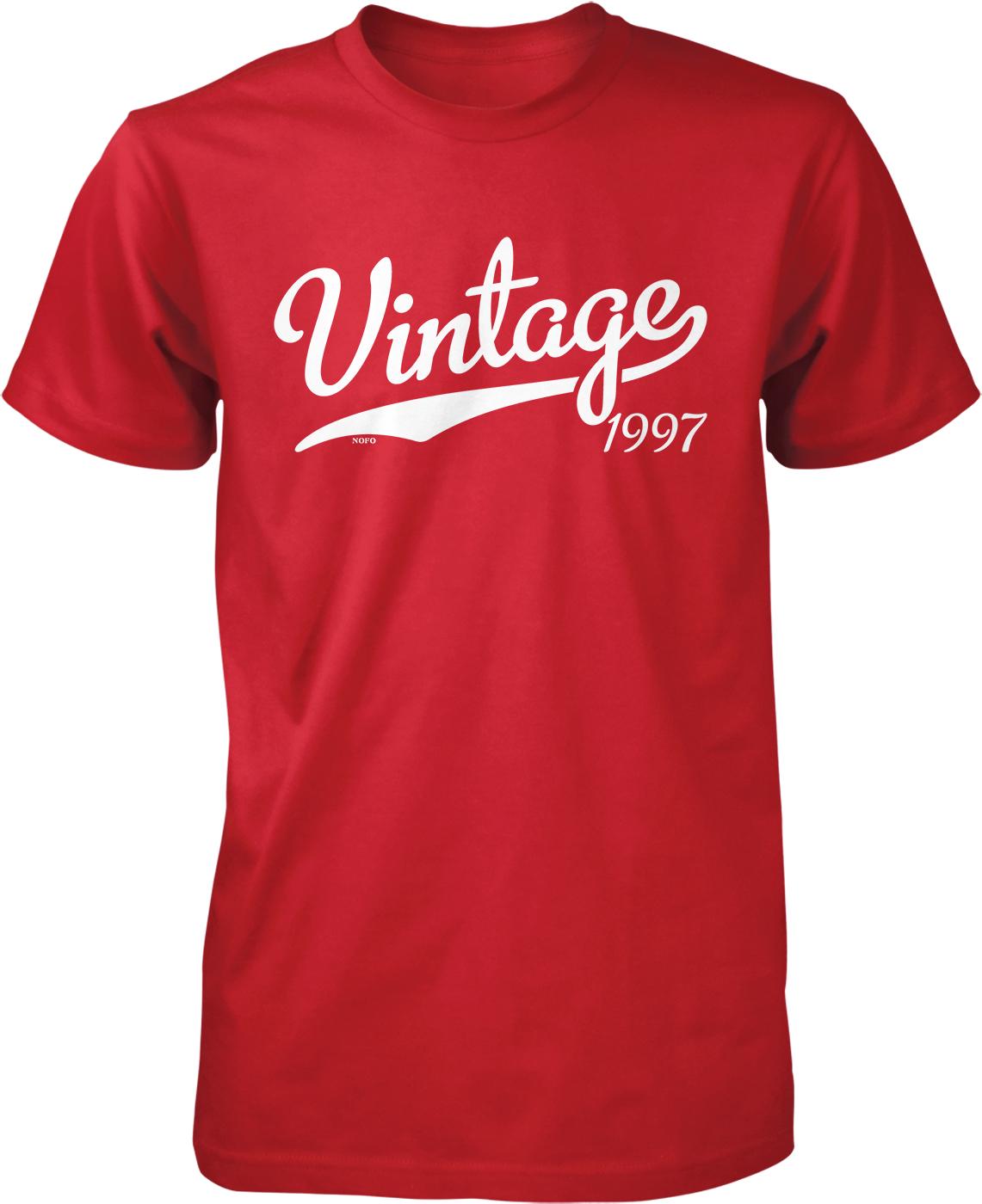 A red t-shirt with the text "Vintage 1997" printed on it.