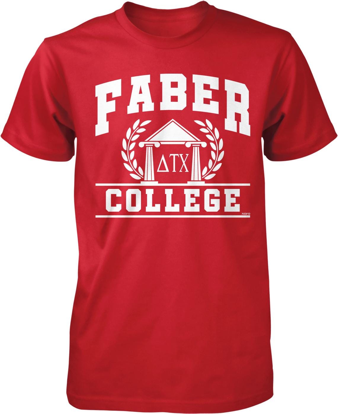 A red t-shirt with white text and graphics.