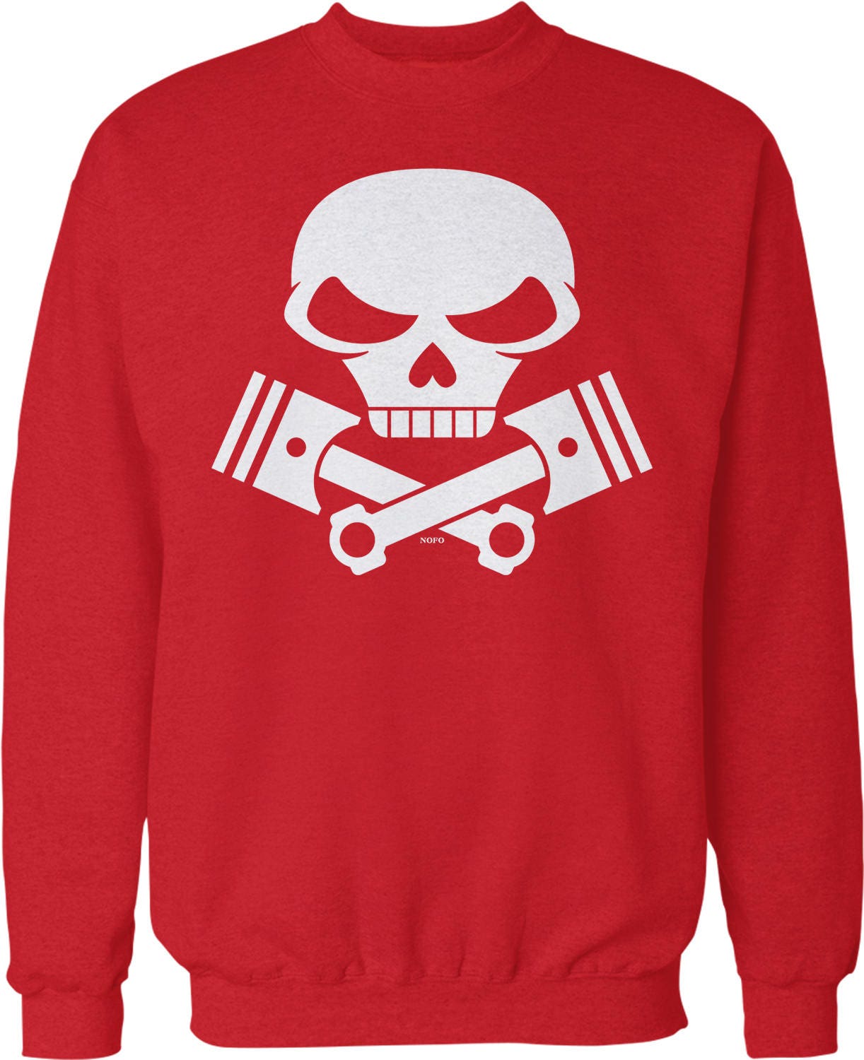 Motorcycle Crew Neck Sweatshirt – Skull And Pistons Engine Design With Durable Cotton Blend