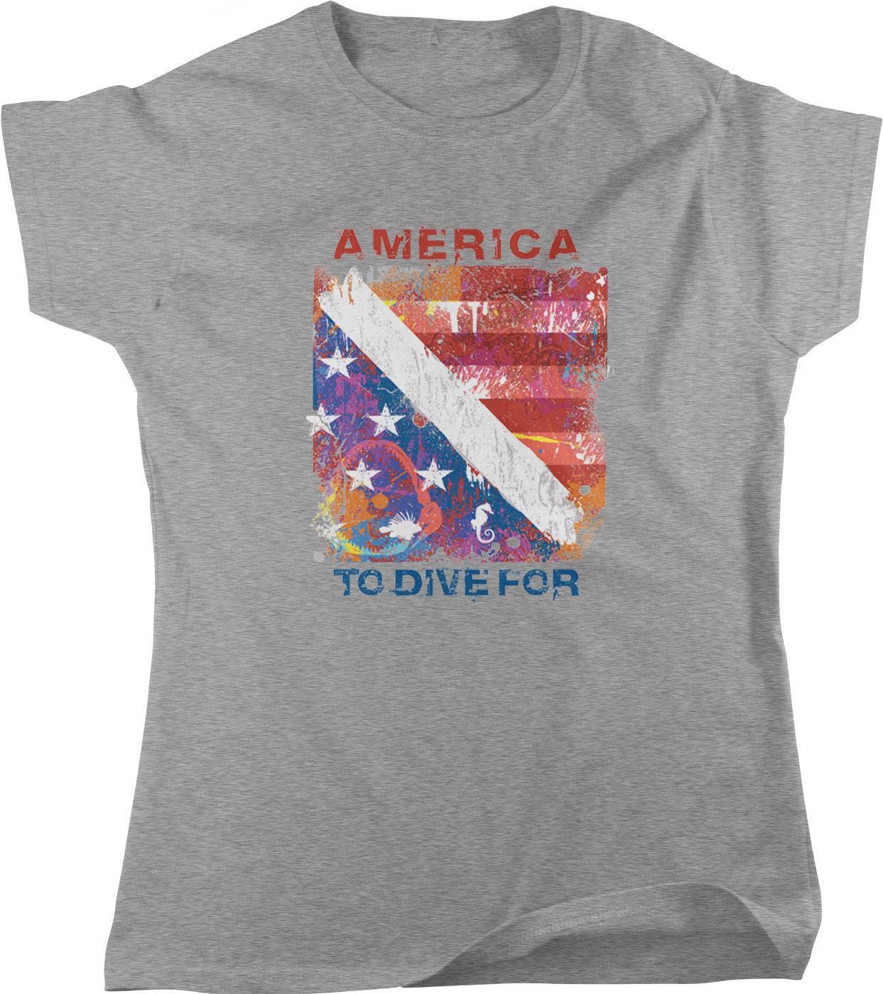 Diving Flag T-Shirt – Women's Dive Shirt with Patriotic Scuba Flag Apparel