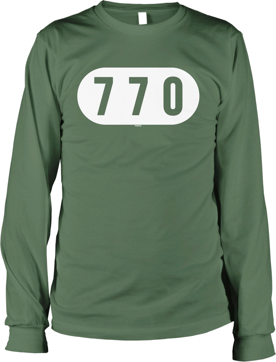 A green long-sleeved shirt with the number "770" printed on it.