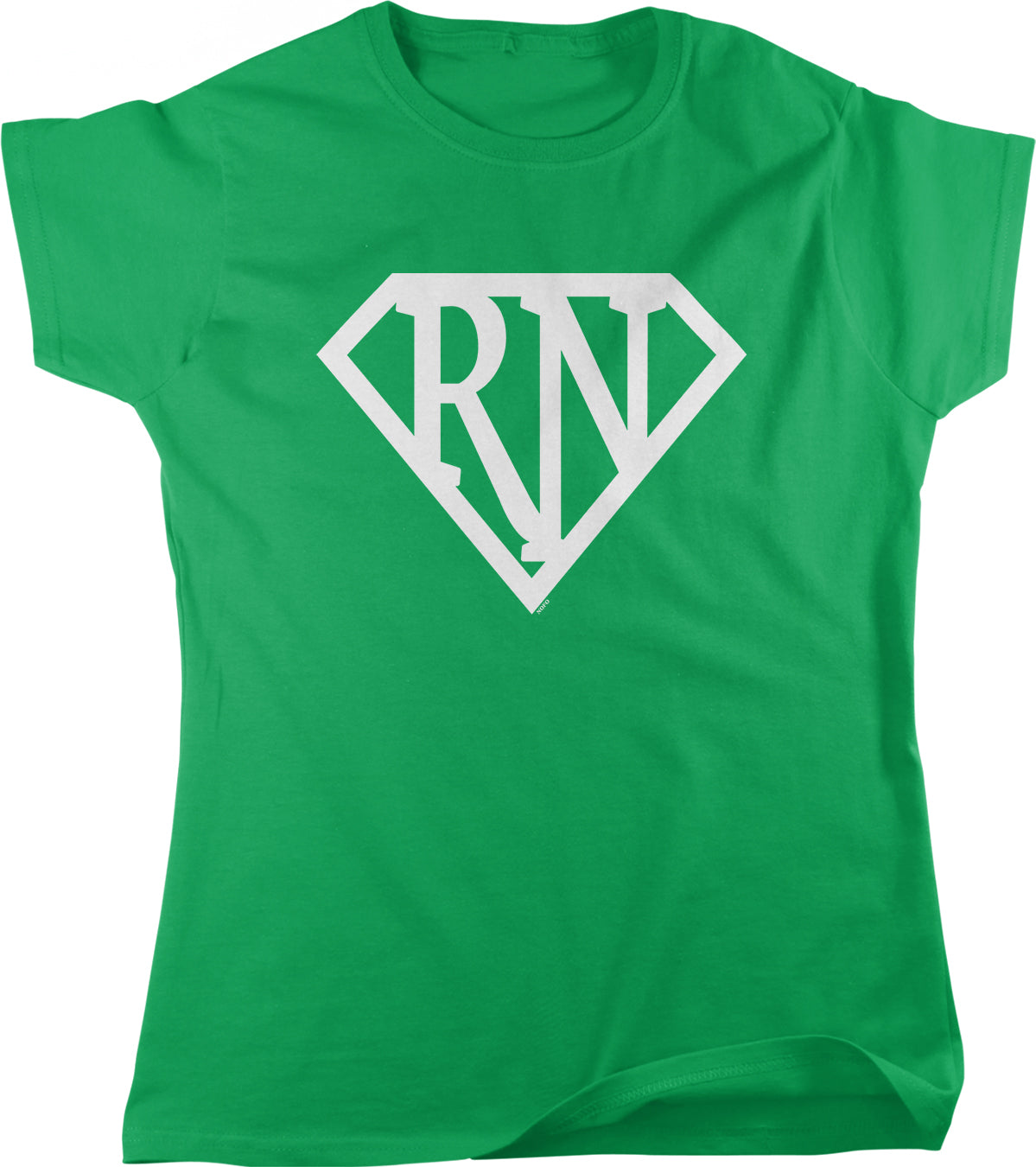 A green t-shirt with a white graphic design on it.