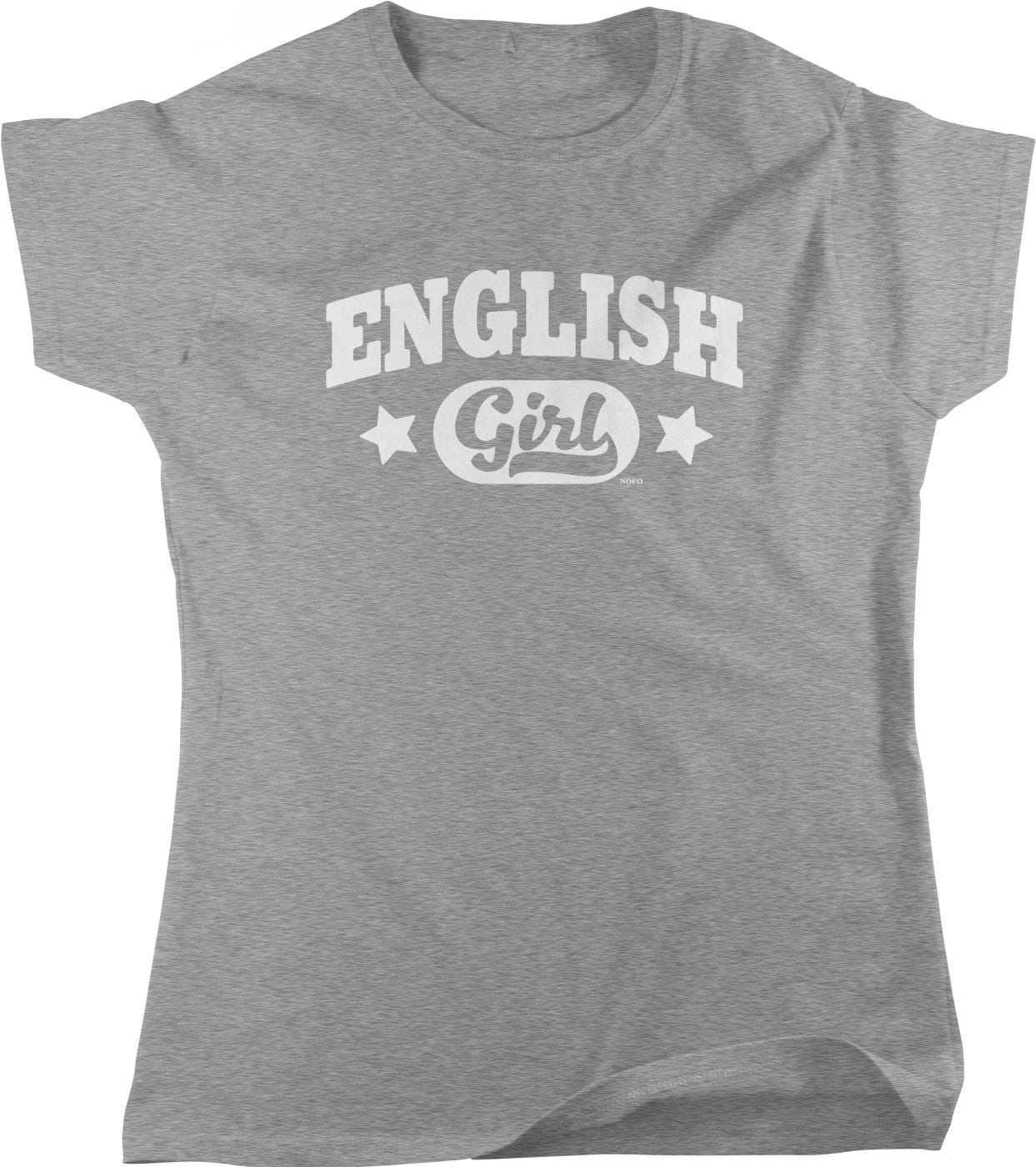 A gray t-shirt with the text "ENGLISH GIRL" printed on it.