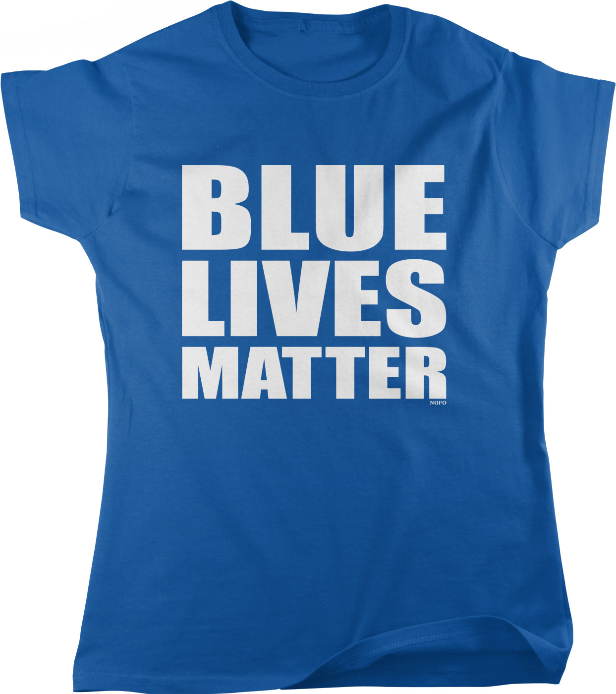 A blue t-shirt with the text "BLUE LIVES MATTER" printed on it in white letters.