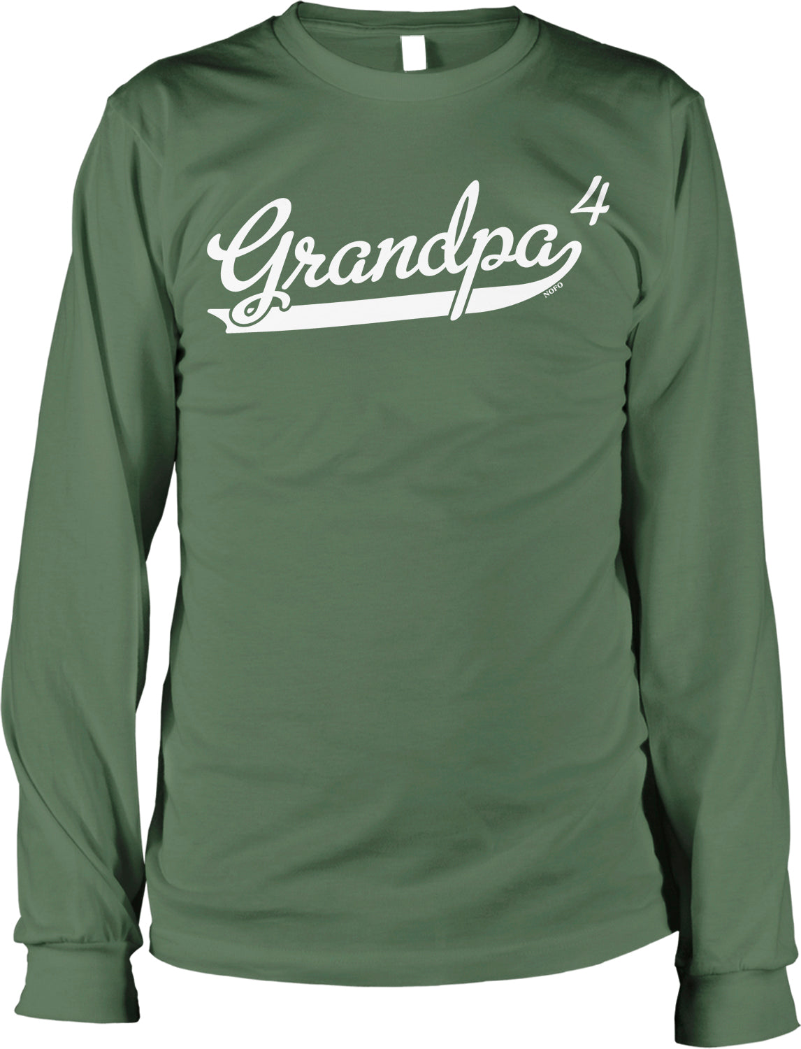 A green long-sleeved shirt with the text "Grandpa 4" printed on it in white lettering.