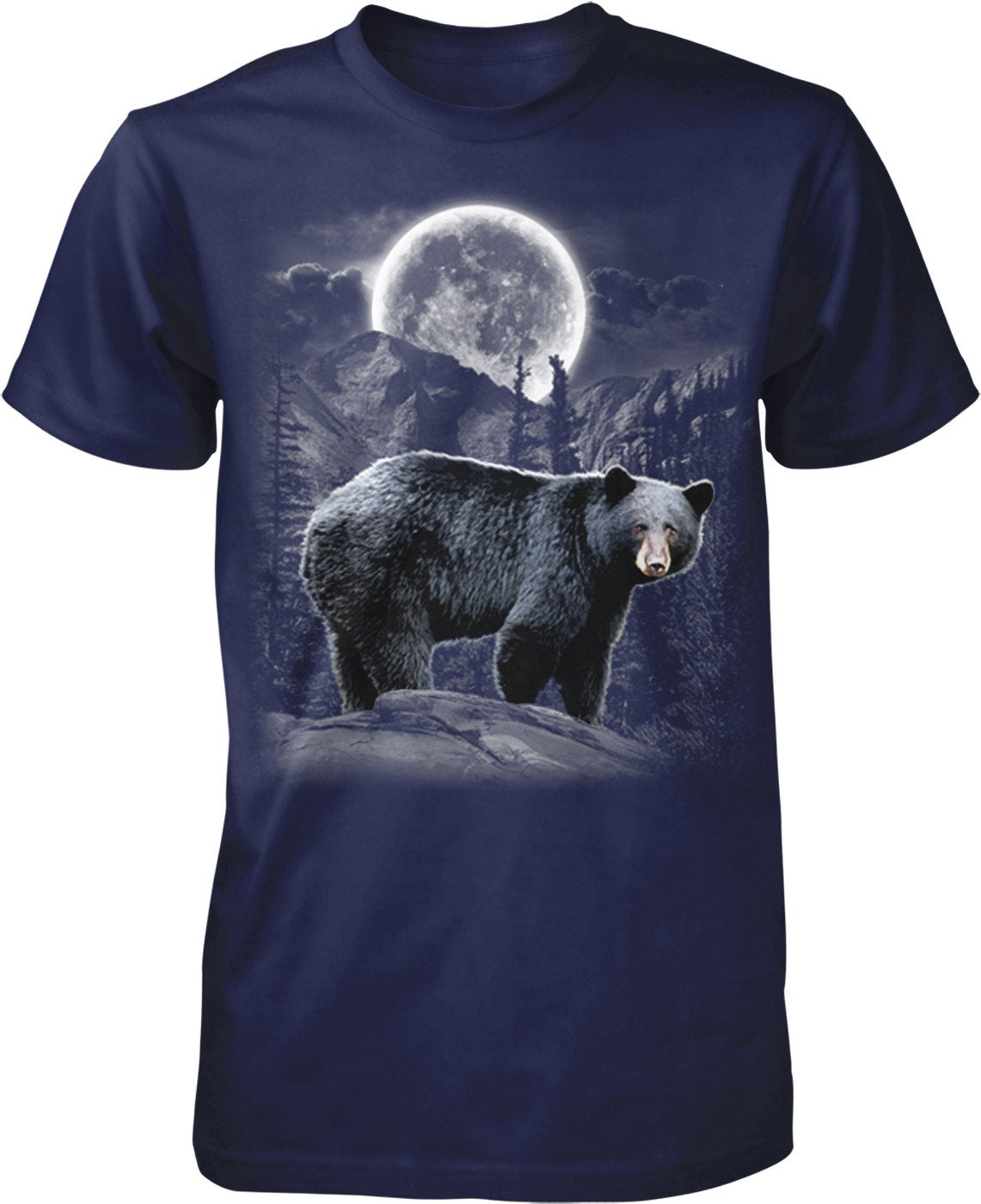 Mens Outdoor T-Shirt – Black Bear Graphic Cotton Hiking Shirt With Taped Neck
