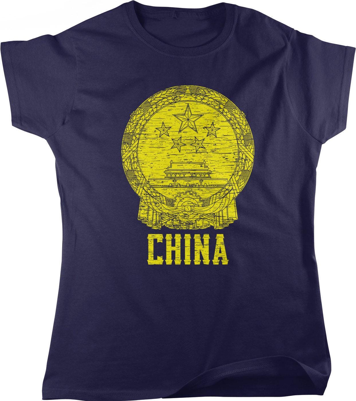 Women's China T-Shirt - Red National Emblem | Cotton Casual Fit Tee