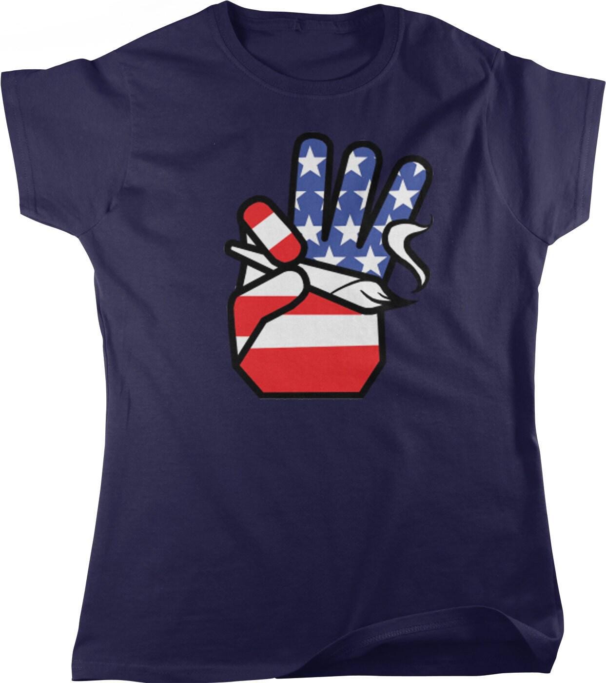 USA Flag T-Shirt - Women's Cotton Full Cut Tee With Patriotic Ganja Design