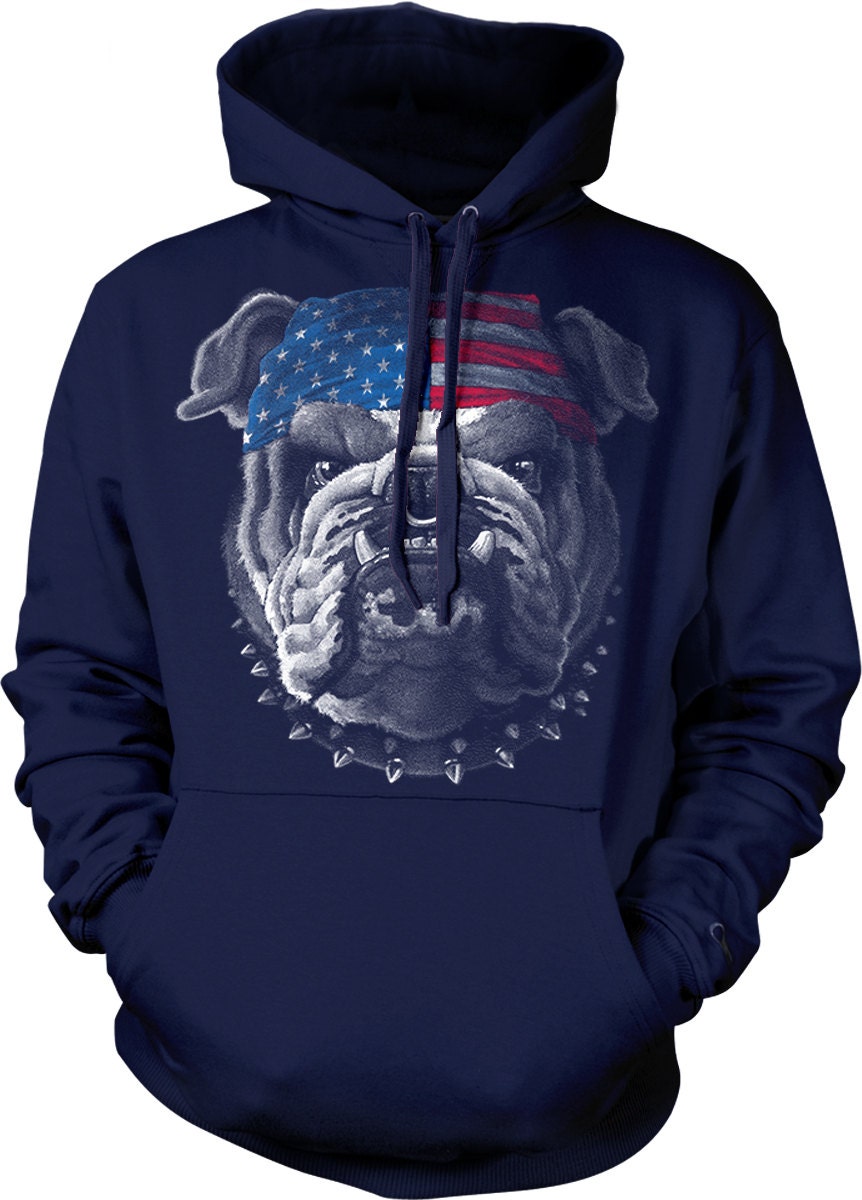 Bulldog Hooded Sweatshirt - American Flag Hoodie | USA Pride Sweatshirt, Soft Durable Fabric
