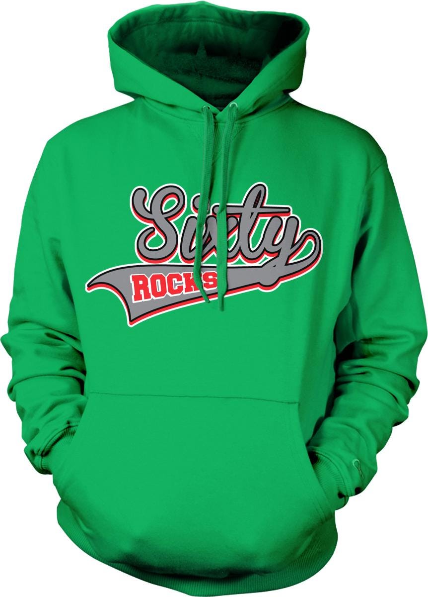 A bright green hoodie with a graphic design on the front.