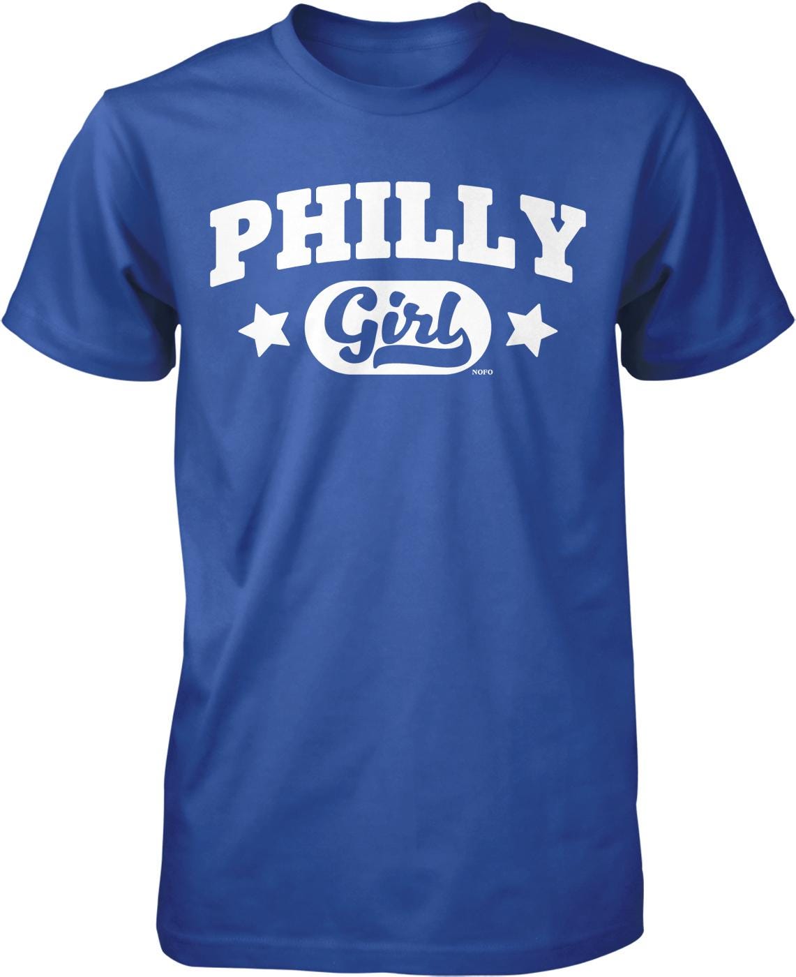 A blue t-shirt with the text "PHILLY Girl" printed on it.