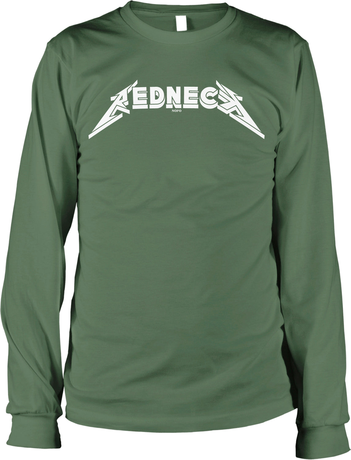 A long-sleeved green t-shirt with the word "REDNEC" printed in white letters across the front.