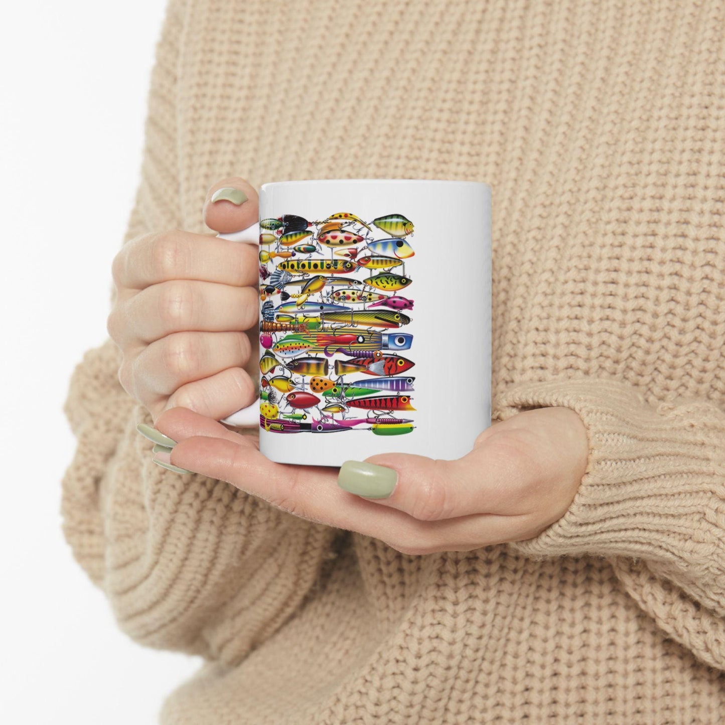 Fishing Lures Mug - Vibrant Ceramic Coffee Cup for Outdoor Lovers | Dishwasher Safe