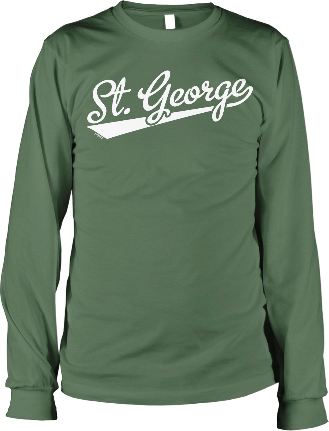 A green long-sleeved shirt with the text "St. George" printed on it in white lettering.