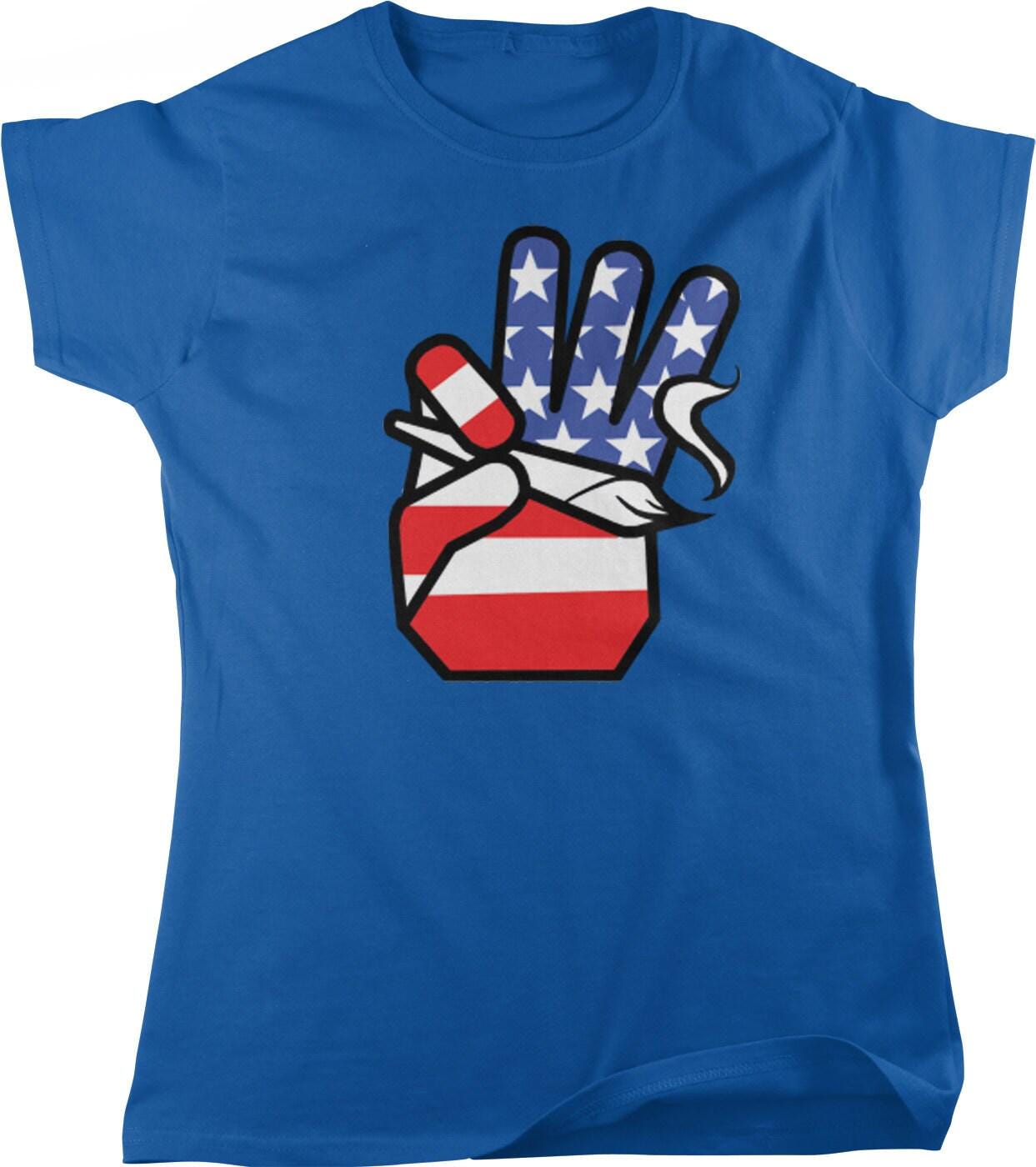 USA Flag T-Shirt - Women's Cotton Full Cut Tee With Patriotic Ganja Design