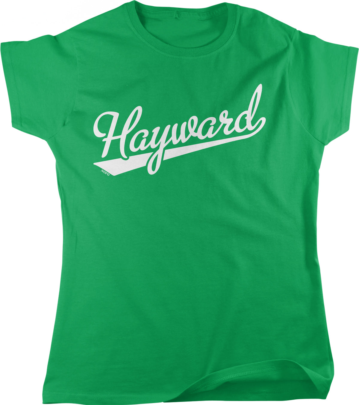A bright green t-shirt with the word "Hayward" printed on it in white text.