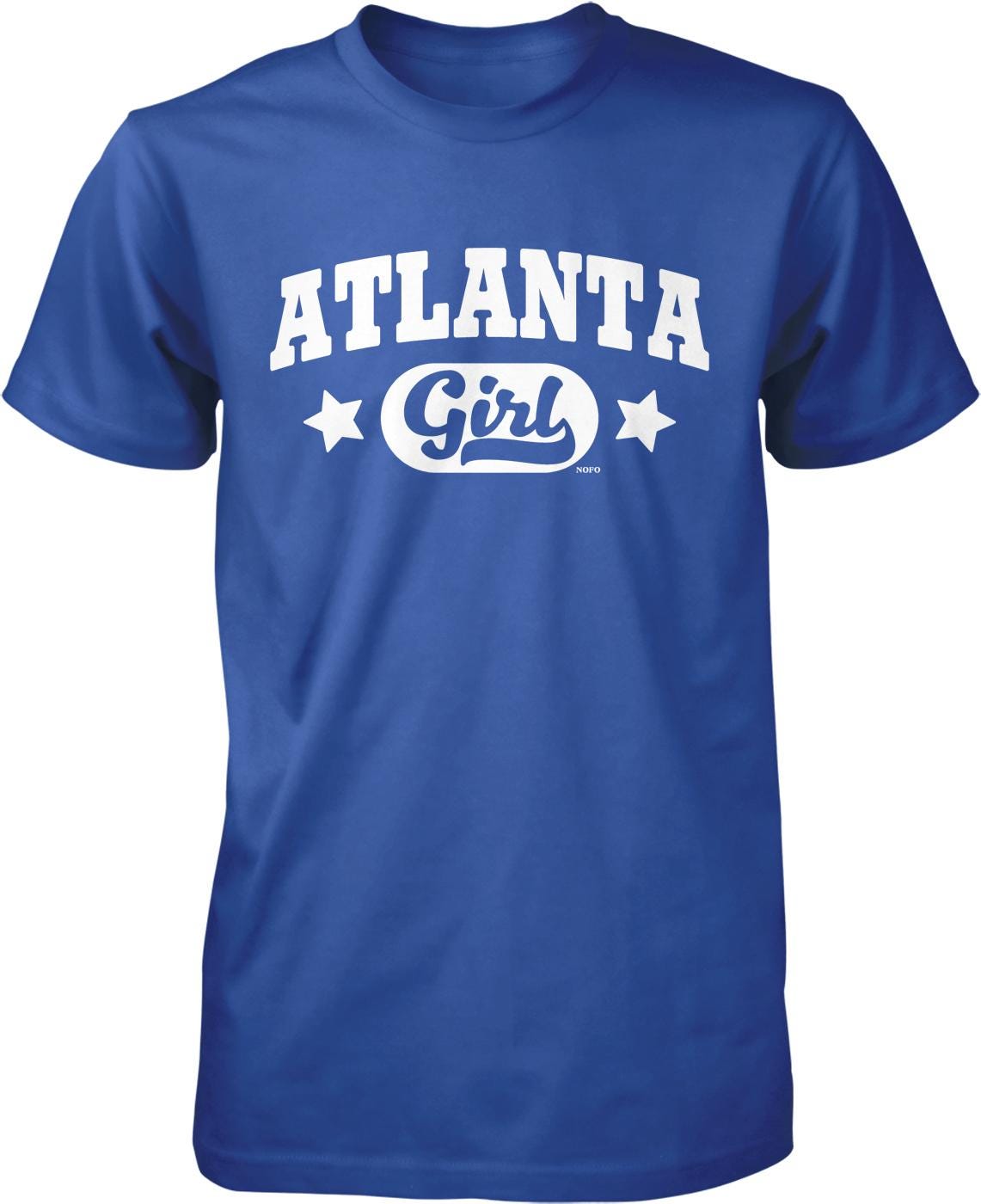 A blue t-shirt with the text "ATLANTA Girl" printed on it.