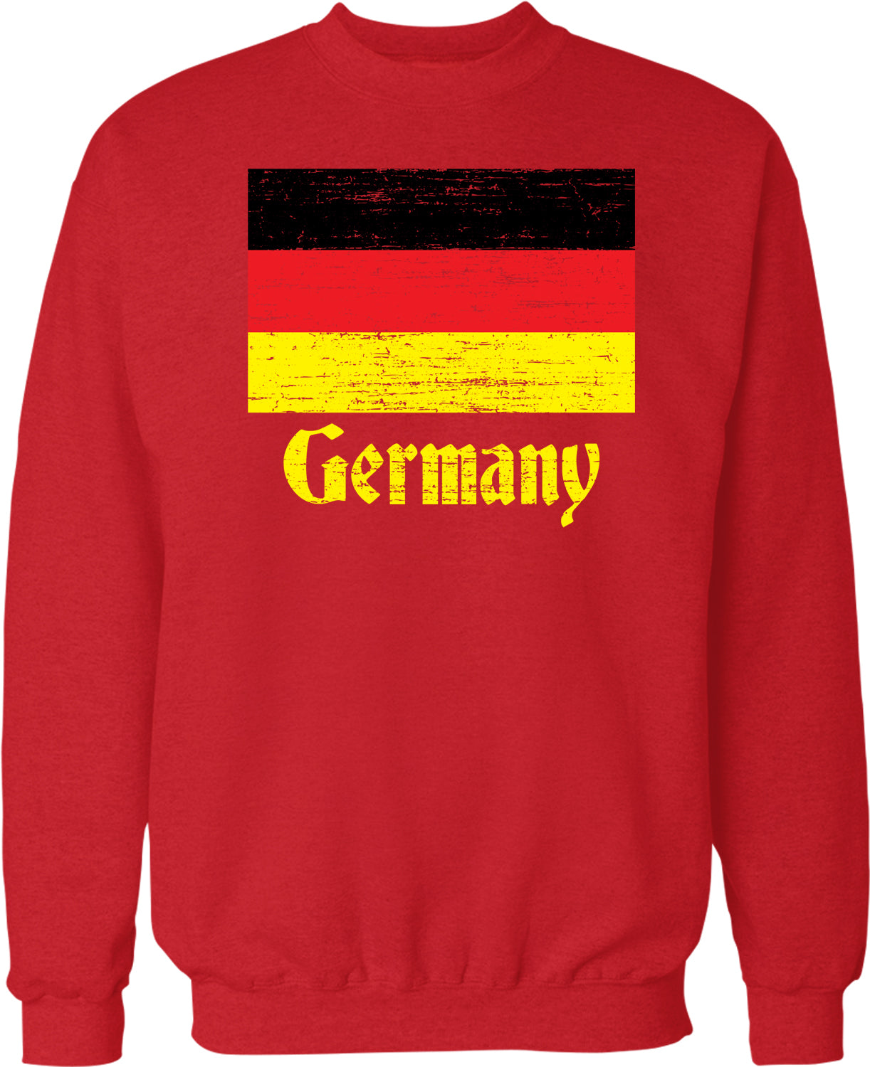 A red sweatshirt with a graphic of the German flag and the word "Germany" printed on it.
