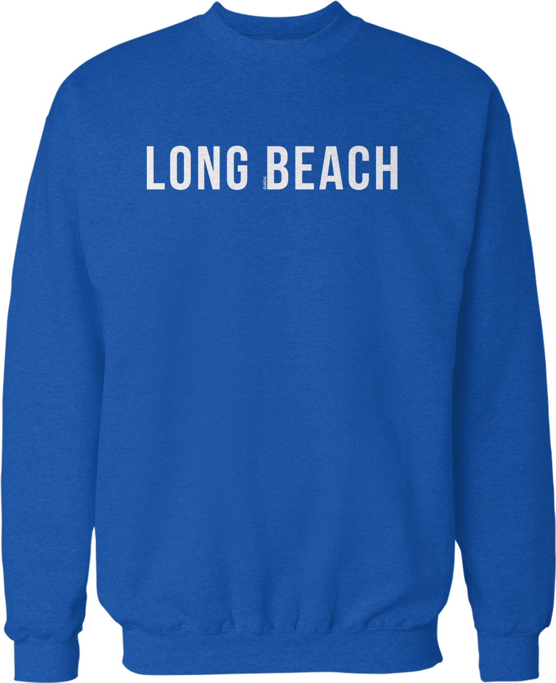 A blue sweatshirt with the text "LONG BEACH" printed on it.