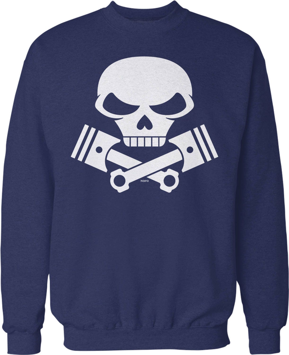 Motorcycle Crew Neck Sweatshirt – Skull And Pistons Engine Design With Durable Cotton Blend
