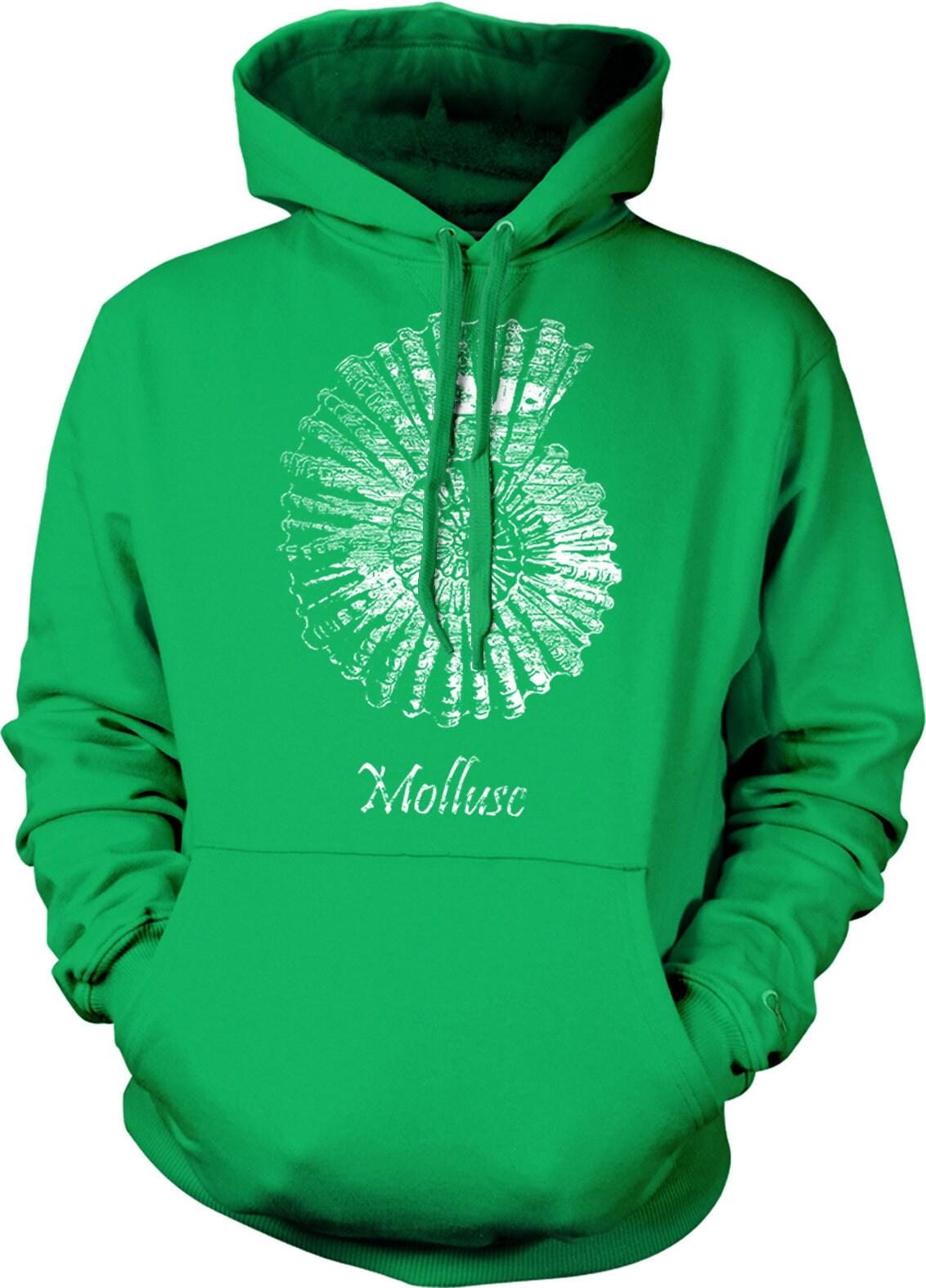Shimmery Hooded Sweatshirt - Mollusc Print Pouch Pocket Hoodie With Double Ply Hood