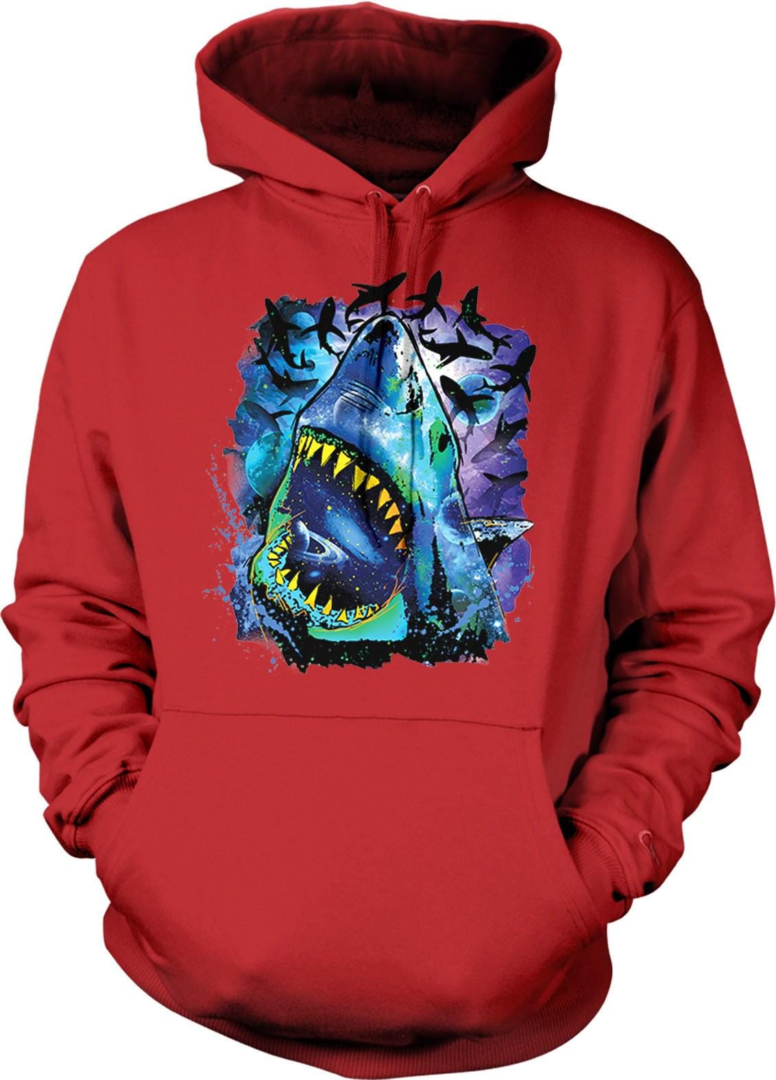 Space Pattern Hoodie – Great White Shark Sweatshirt with Double Ply Hood & Pouch Pocket