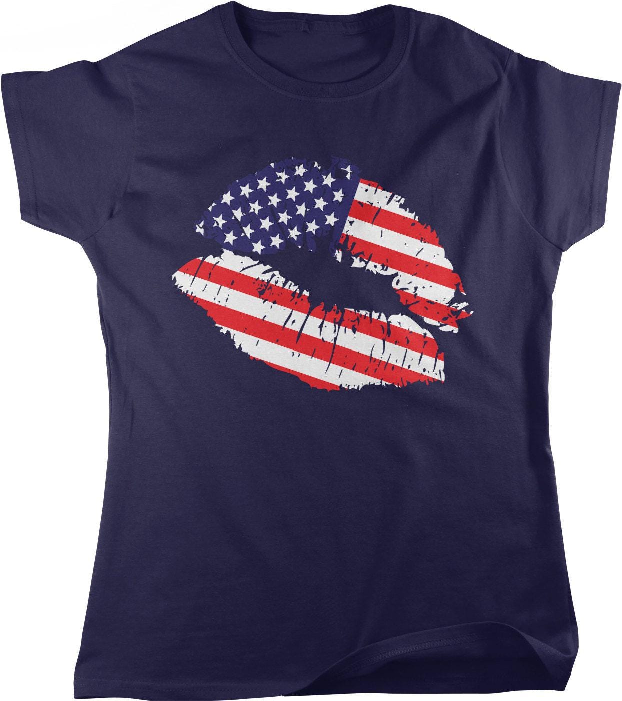 American Flag Lips Tee - Women's Patriotic Shirt | Cotton Casual Wear USA