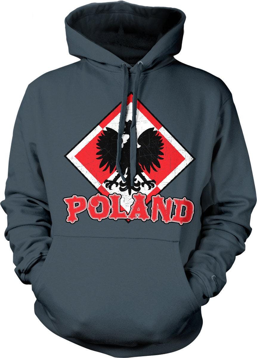 Poland Coat of Arms Sweatshirt – White Eagle Hoodie With Double-Ply Hood & Pouch Pocket