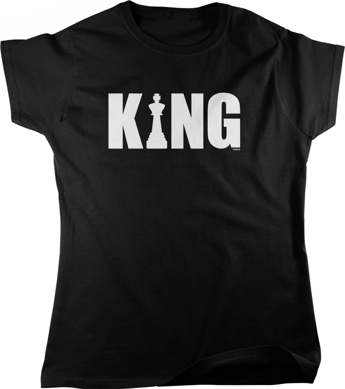 A black t-shirt with the word "KING" printed in white letters.