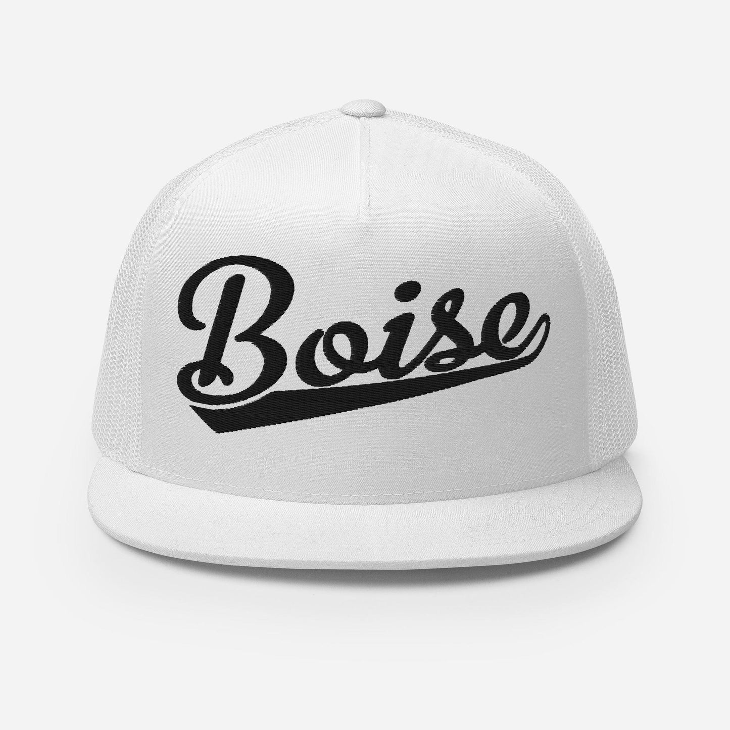 Snapback Trucker Hat – Boise Script Baseball Flat Bill, Custom Embroidery, Mesh Back