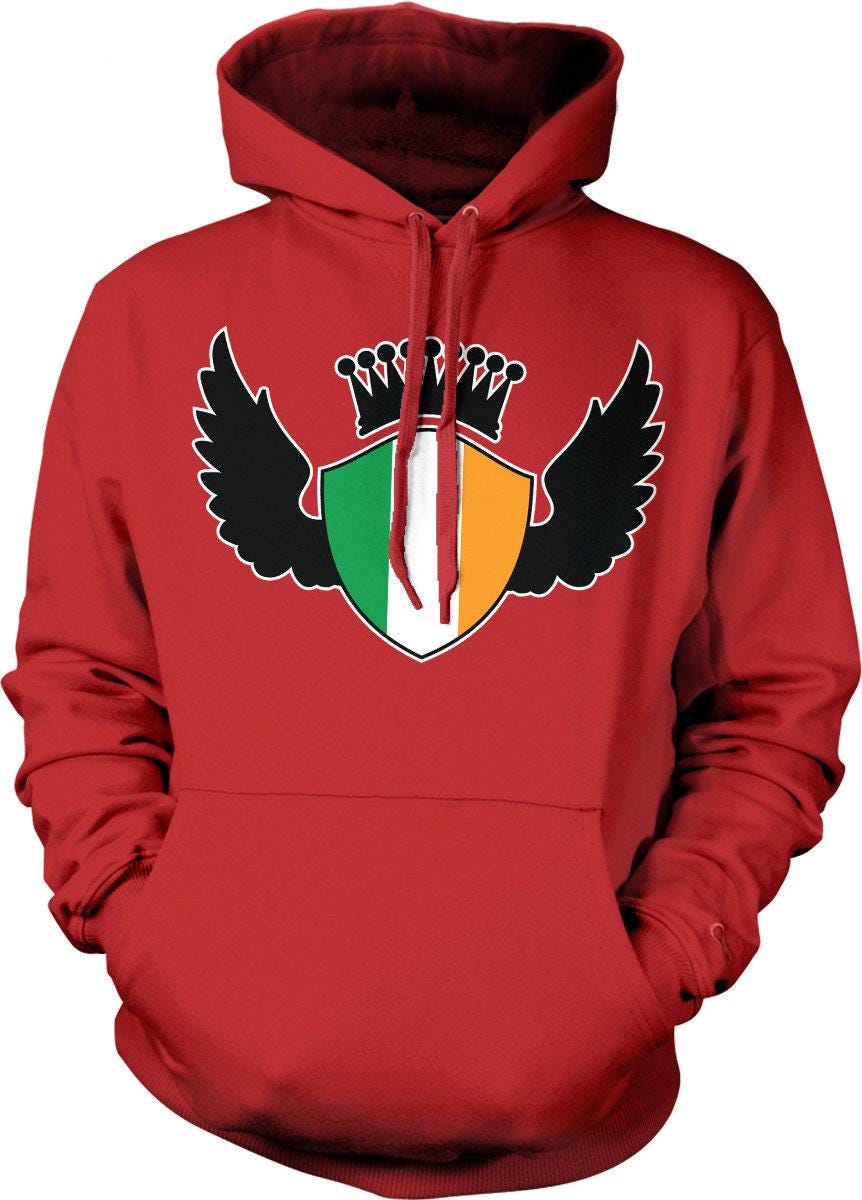 Irish Shield Hoodie - St Patrick's Day Hoodie With Wings Graphic & Pouch Pocket