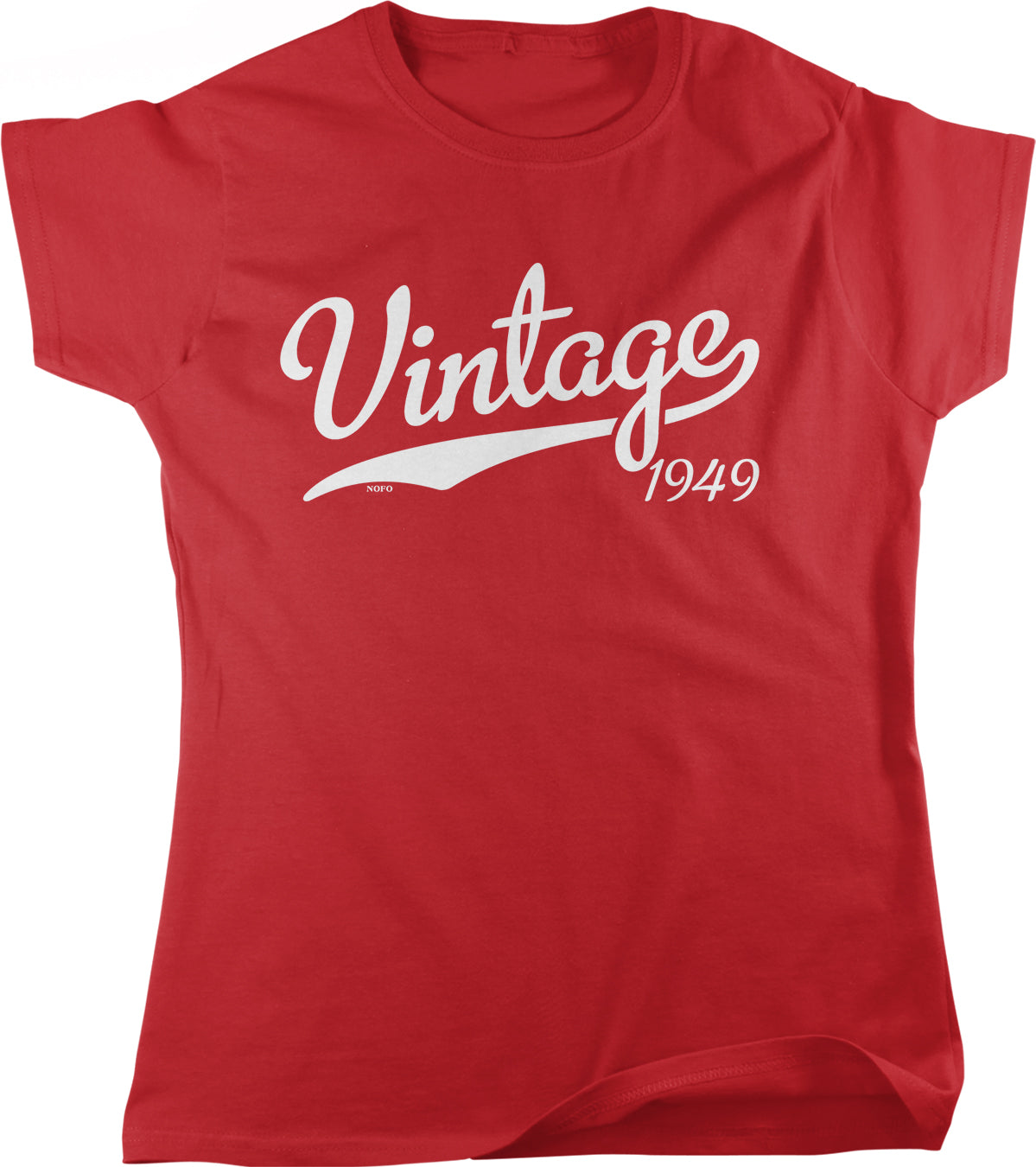 A red t-shirt with the text "Vintage 1949" printed on it.