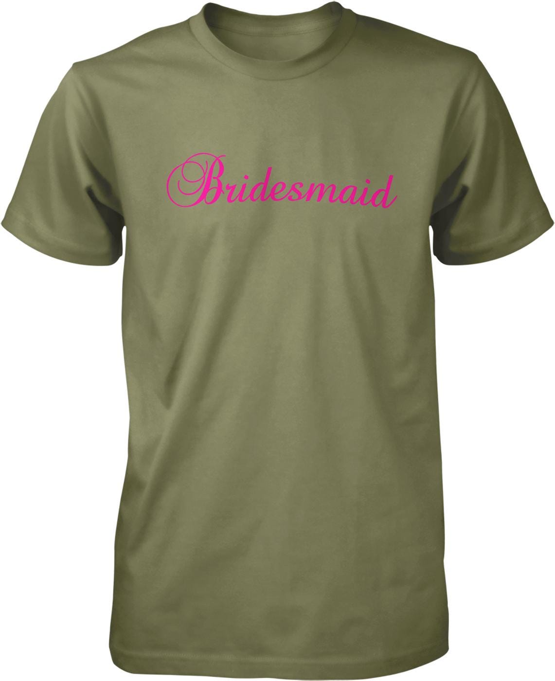 A green t-shirt with the word "Bridget" printed in pink cursive text across the front.