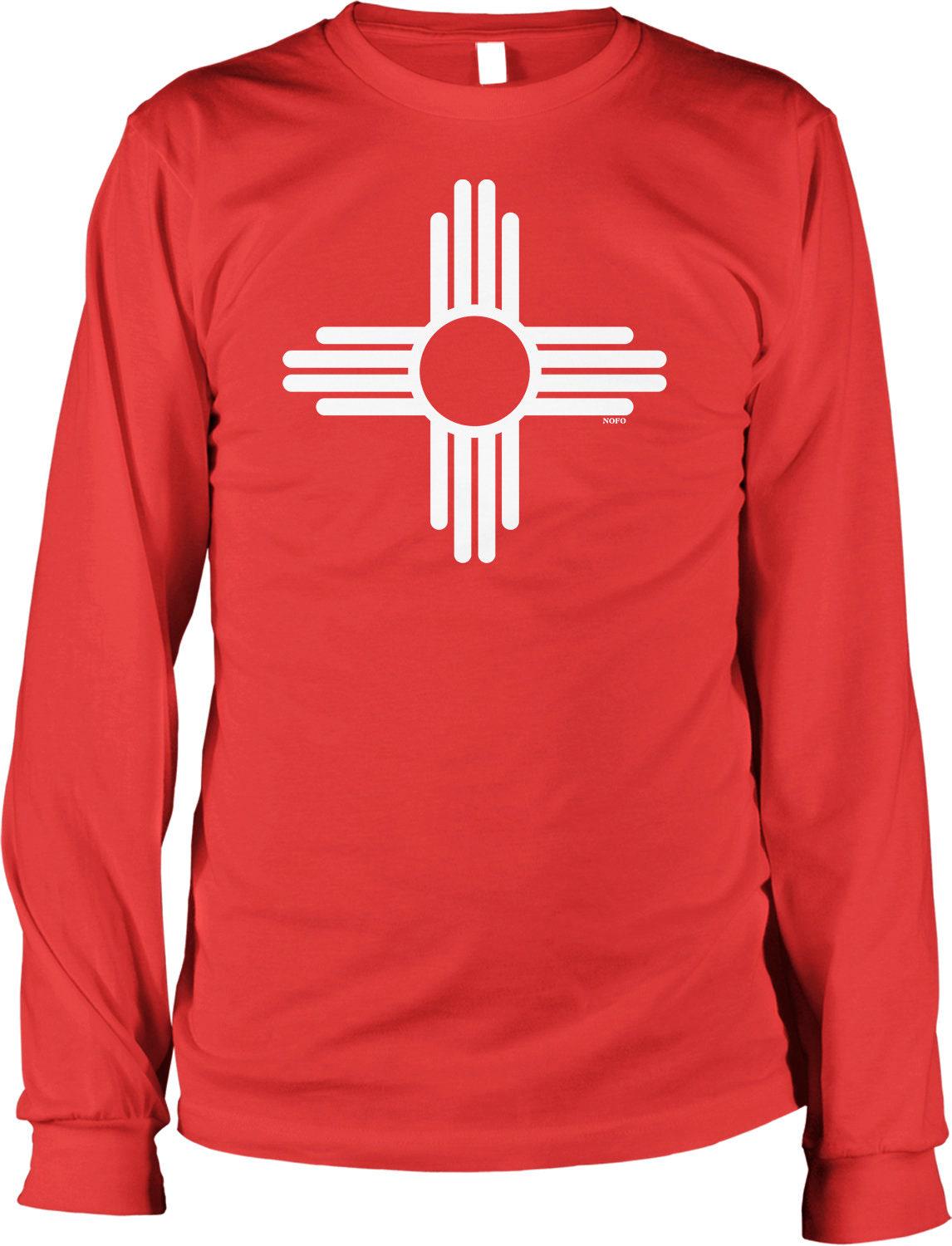 New Mexico Zia Shirt - Long Sleeve Cotton Tee With Zia Sun Symbol Design