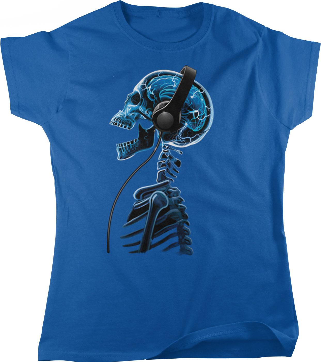 Electric Skull T-Shirt - Women's Graphic Tee With DJ Skull Headphones Design