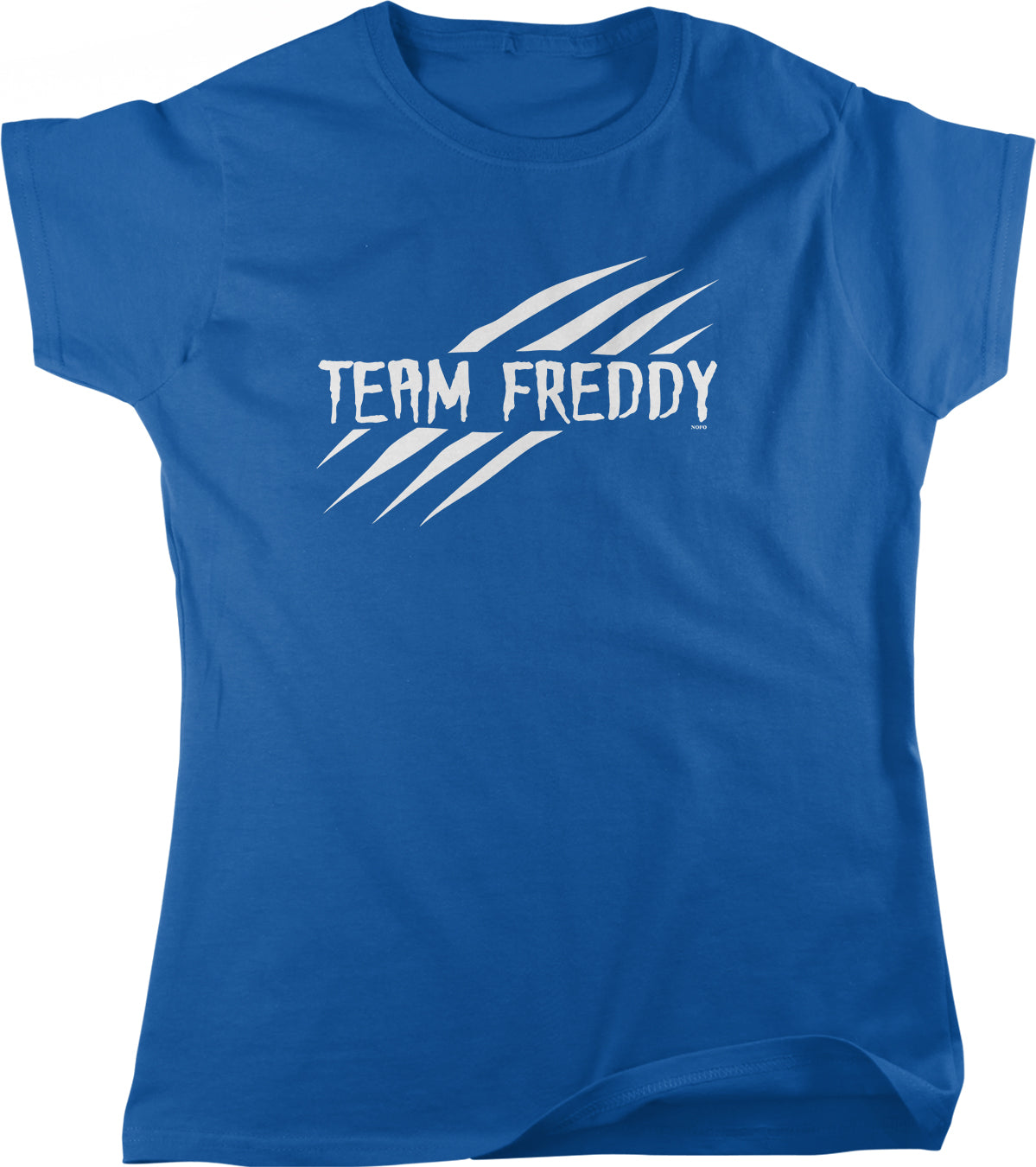 A blue t-shirt with the text "TEAM FREDDY" printed on it in white.