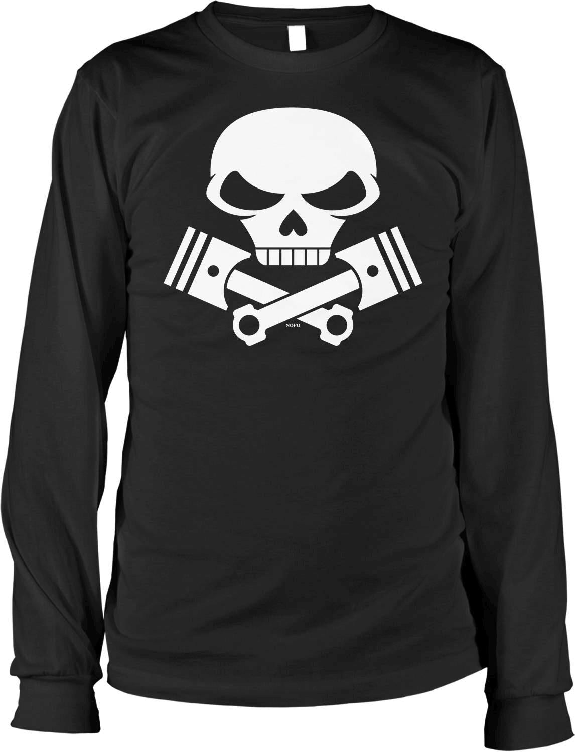 Motorcycle Long Sleeve Shirt - Skull Pistons Tee With Durable Cotton & Tattoo Style