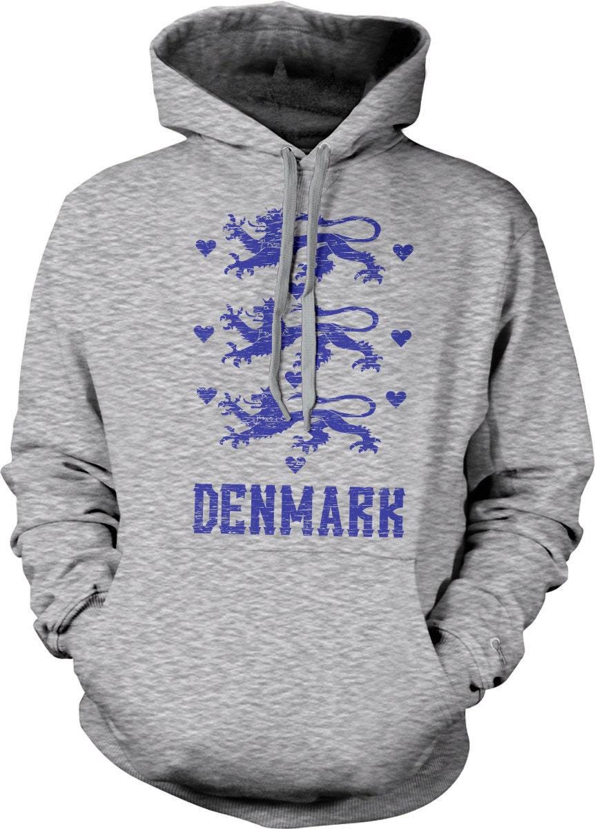 Denmark Coat of Arms Hoodie, Nordic Sweatshirt With Double-Ply Hood & Pouch Pocket