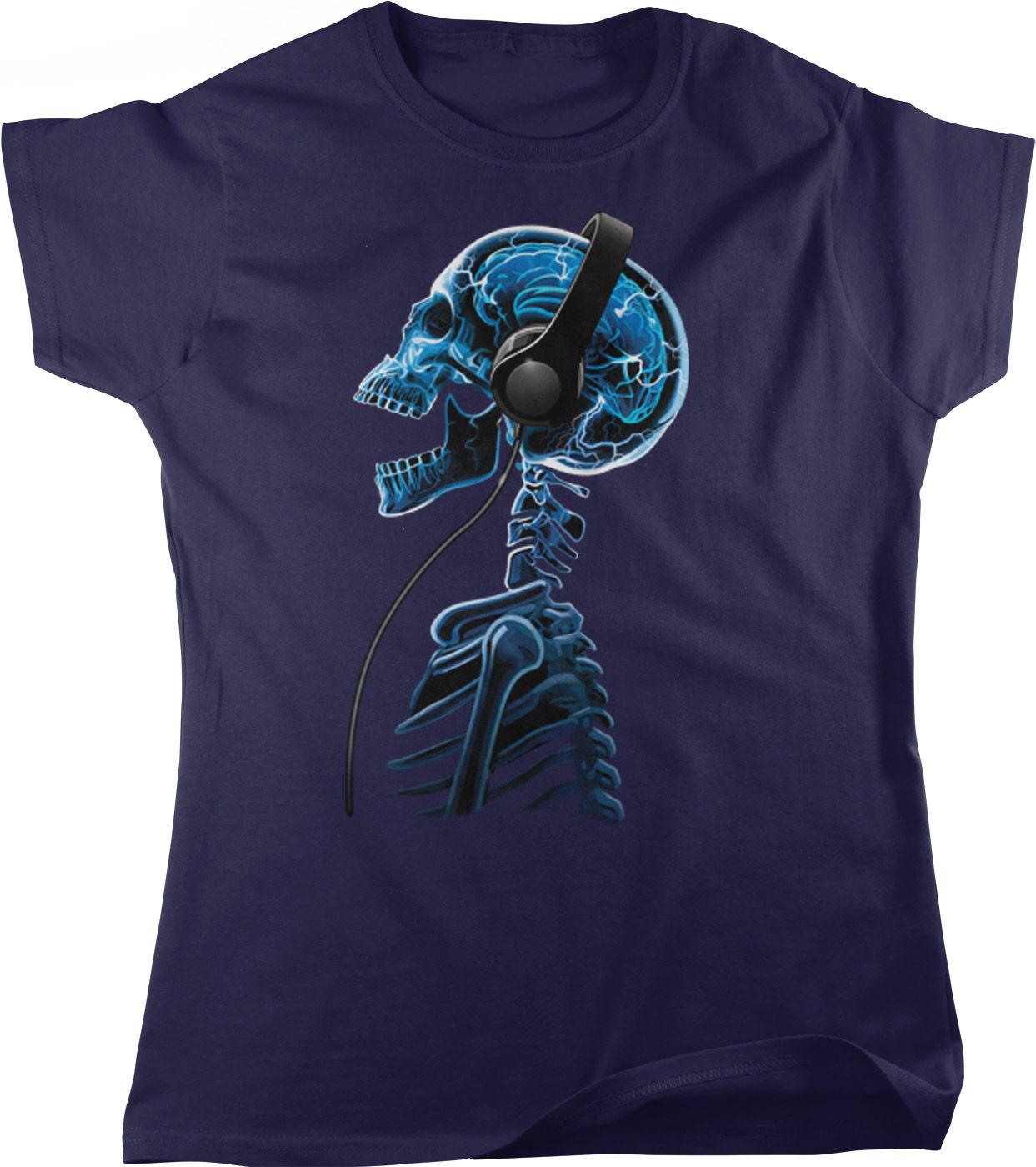 Electric Skull T-Shirt - Women's Graphic Tee With DJ Skull Headphones Design