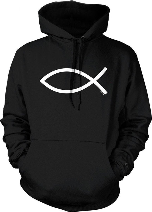 Jesus Fish Sweatshirt - Christian Hooded Hoodie with Pouch Pocket & Double Ply Hood