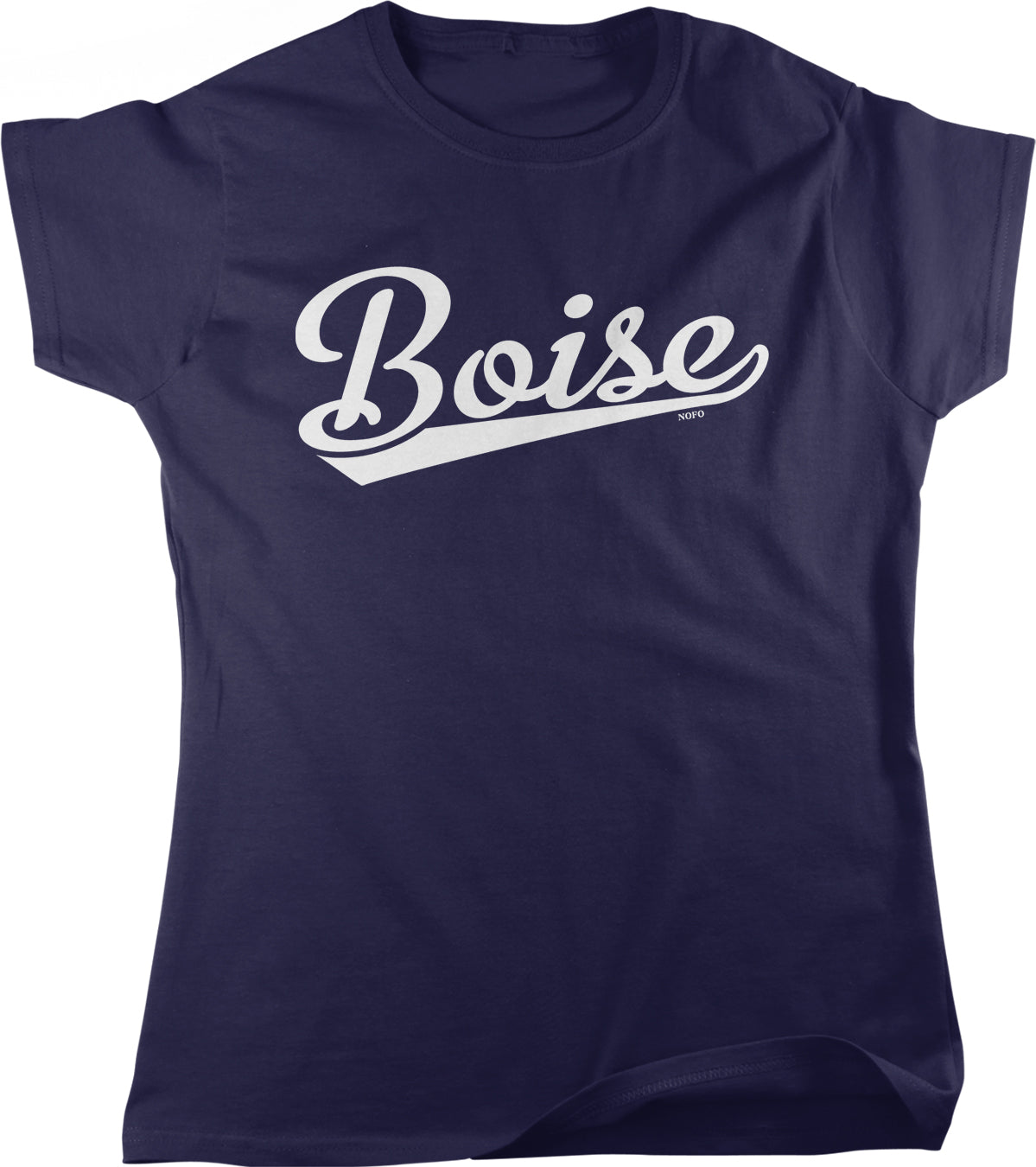 A navy blue t-shirt with the word "Boise" printed in white text across the front.