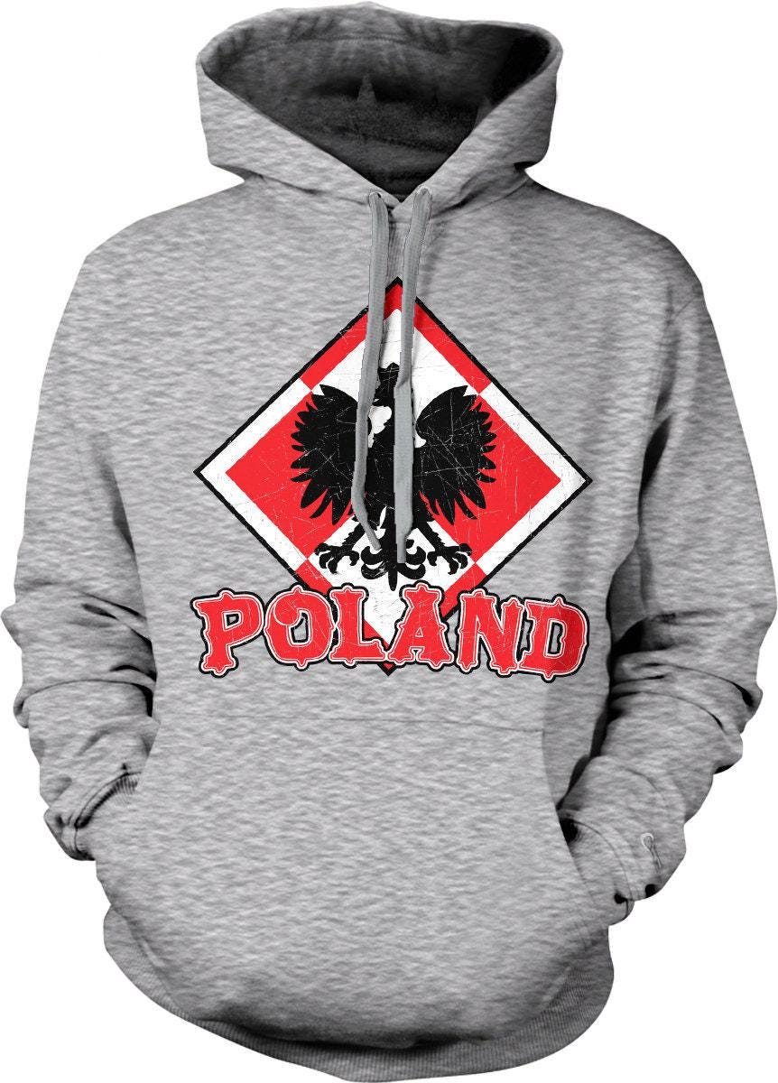 Poland Coat of Arms Sweatshirt – White Eagle Hoodie With Double-Ply Hood & Pouch Pocket