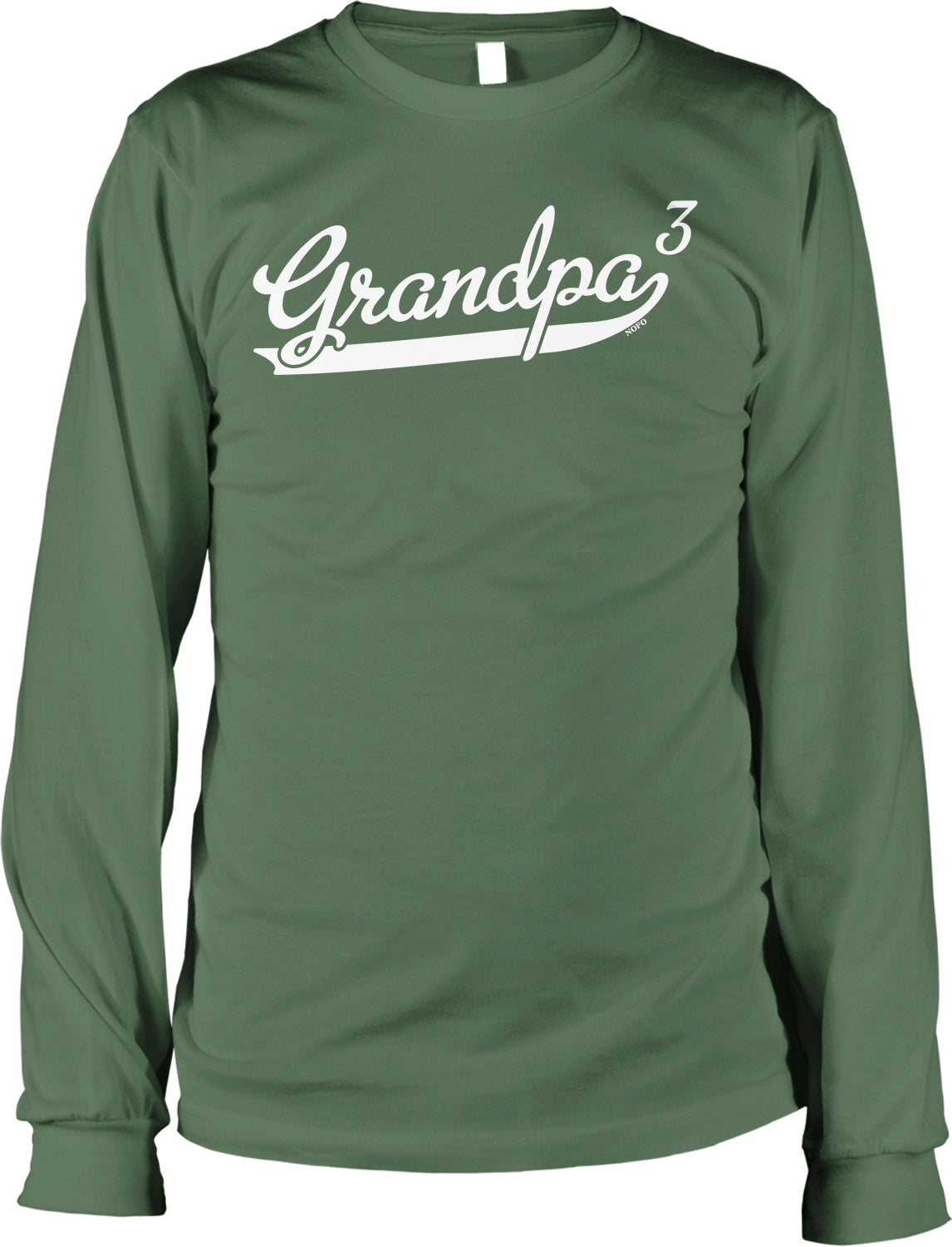 A green long-sleeved shirt with the text "Grandpa 3" printed on it in white lettering.
