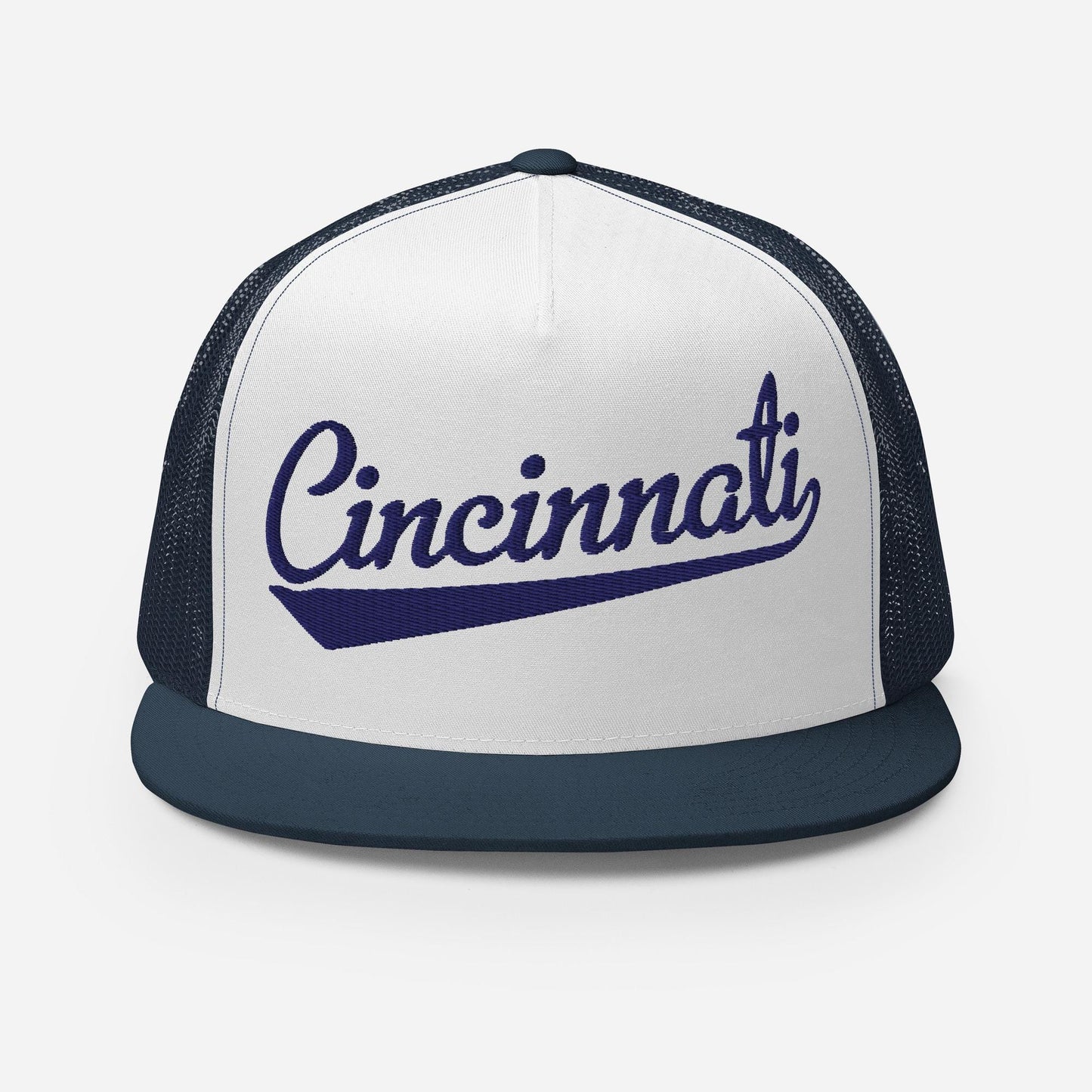 Snapback Trucker Hat - Cincinnati Baseball Hat with Custom Thread Colors & Five Panel Design