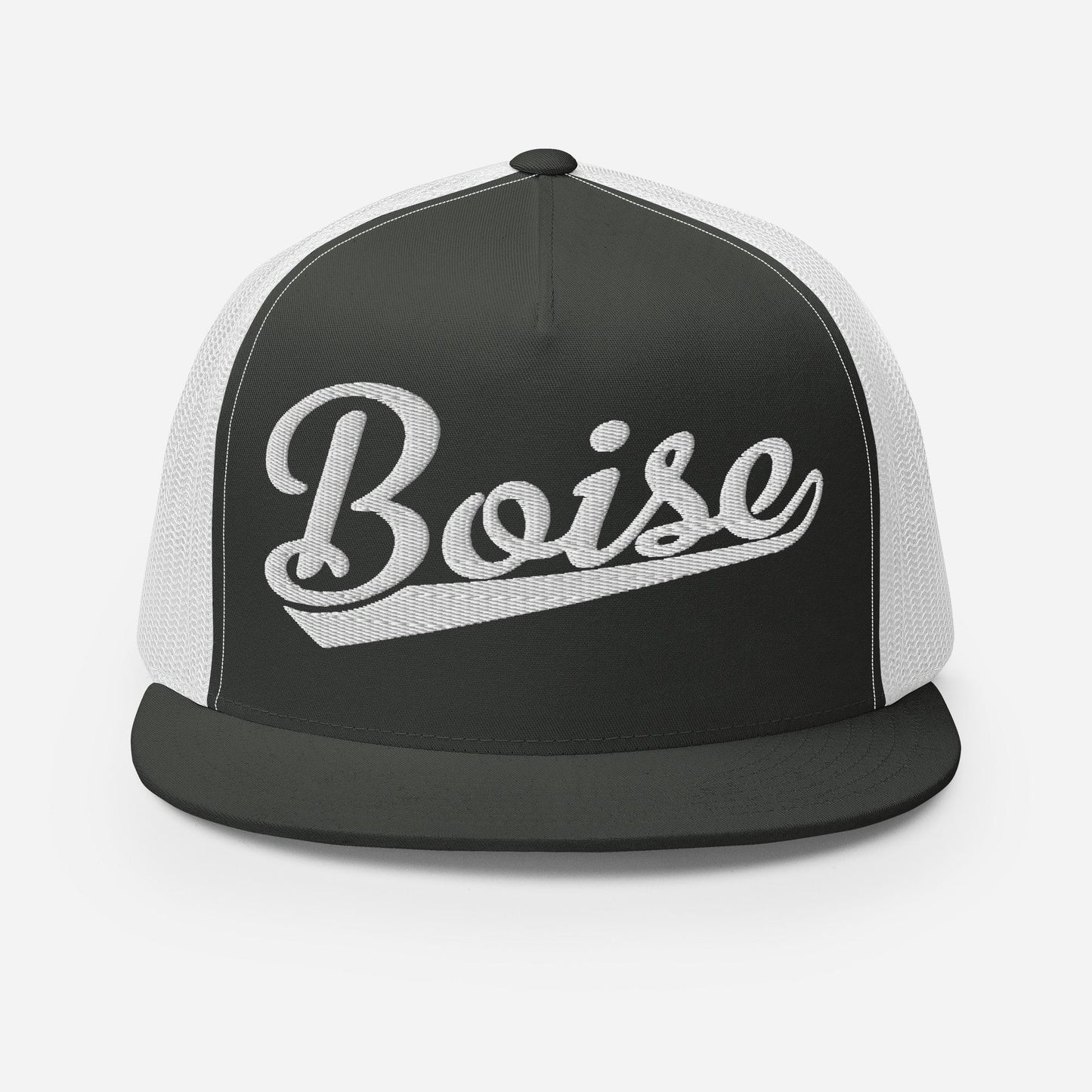 Snapback Trucker Hat – Boise Script Baseball Flat Bill, Custom Embroidery, Mesh Back