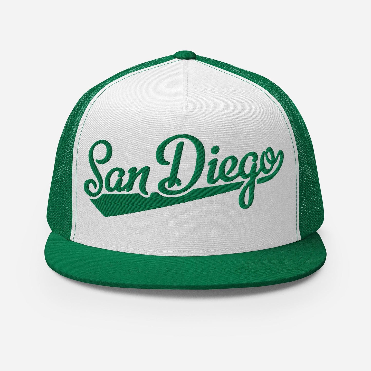 Snapback Trucker Hat - San Diego Script Baseball Five Panel Cap With Breathable Mesh