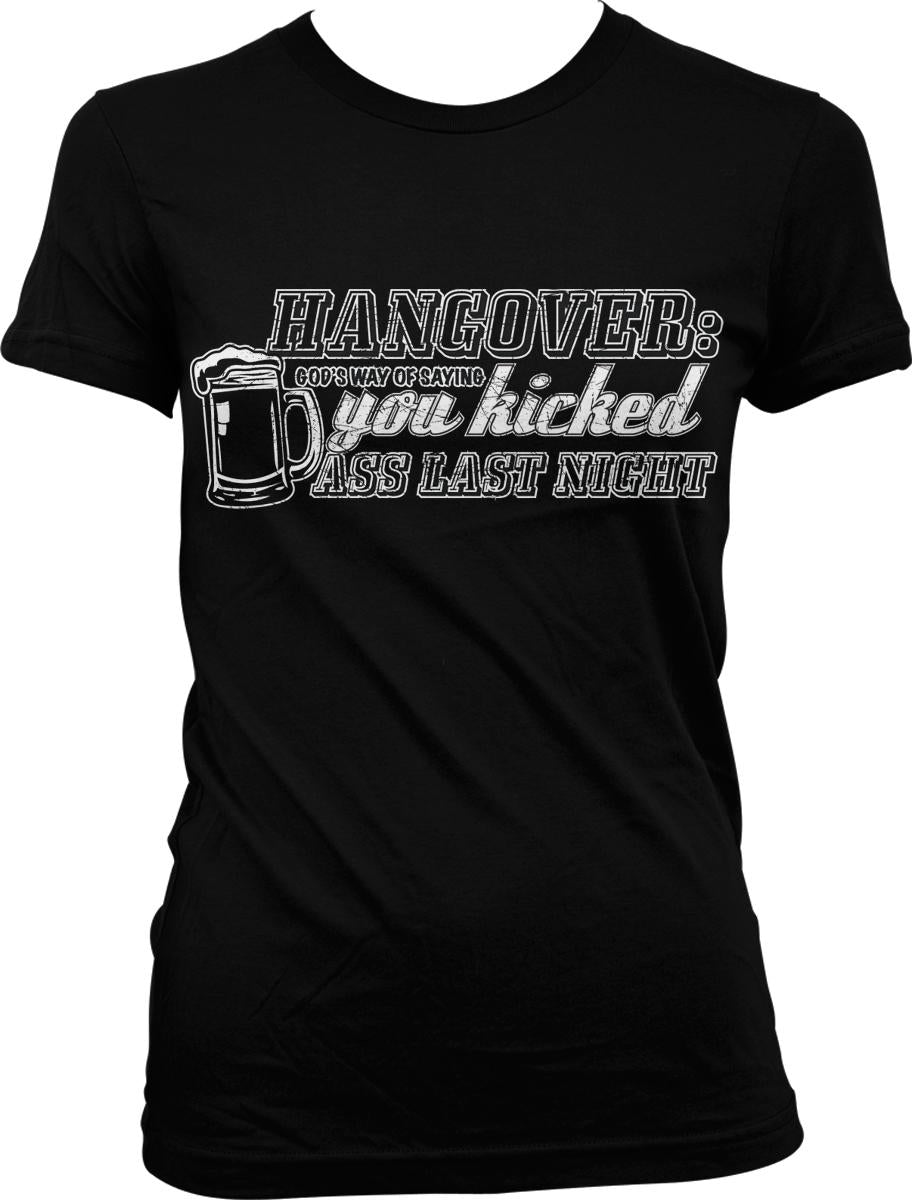 A black t-shirt with a humorous text printed on it.