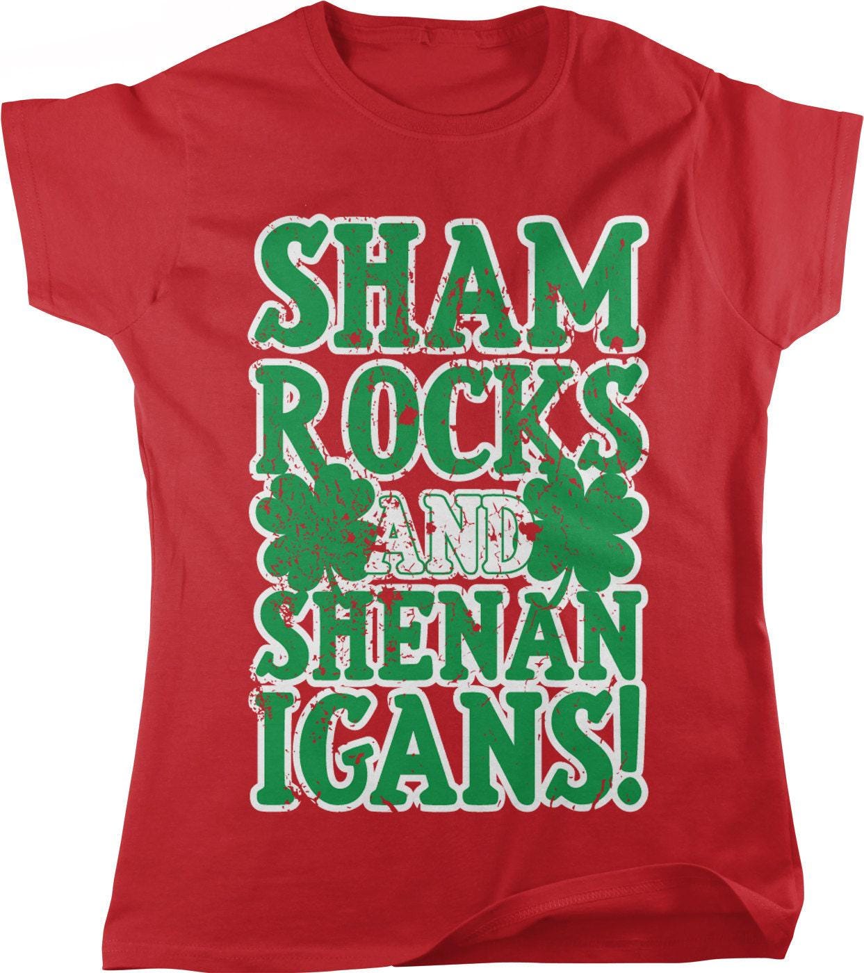 St Patricks Day T-Shirt - Womens Casual Cotton Tee With Shamrocks And Beer