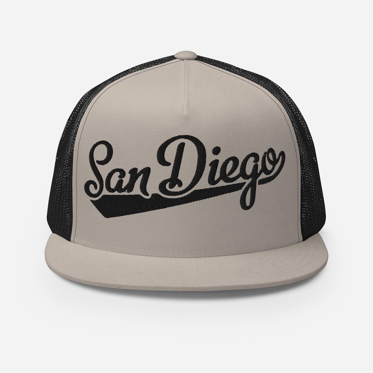 Snapback Trucker Hat - San Diego Script Baseball Five Panel Cap With Breathable Mesh