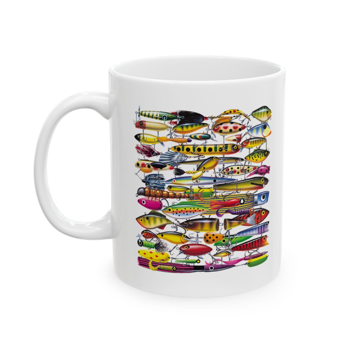Fishing Lures Mug - Vibrant Ceramic Coffee Cup for Outdoor Lovers | Dishwasher Safe